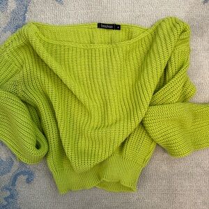 Boohoo neon green cropped sweater